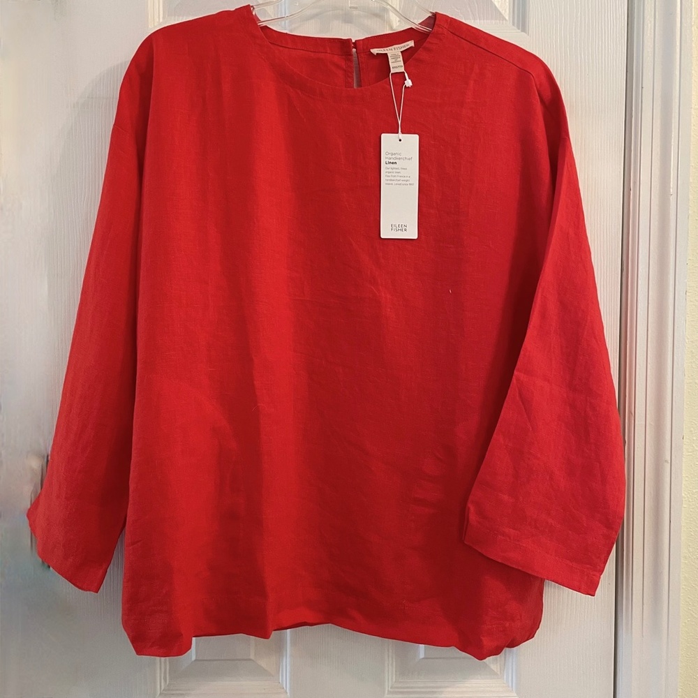 Eileen Fisher XXS Organic Handkerchief Linen Box-Top Geranium Red
